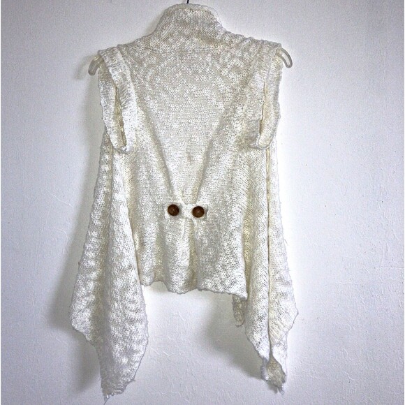 DECREE M White Nubby Knit Waterfall Sleeveless Flowy Tunic Duster Top Swing Vest - Picture 3 of 4